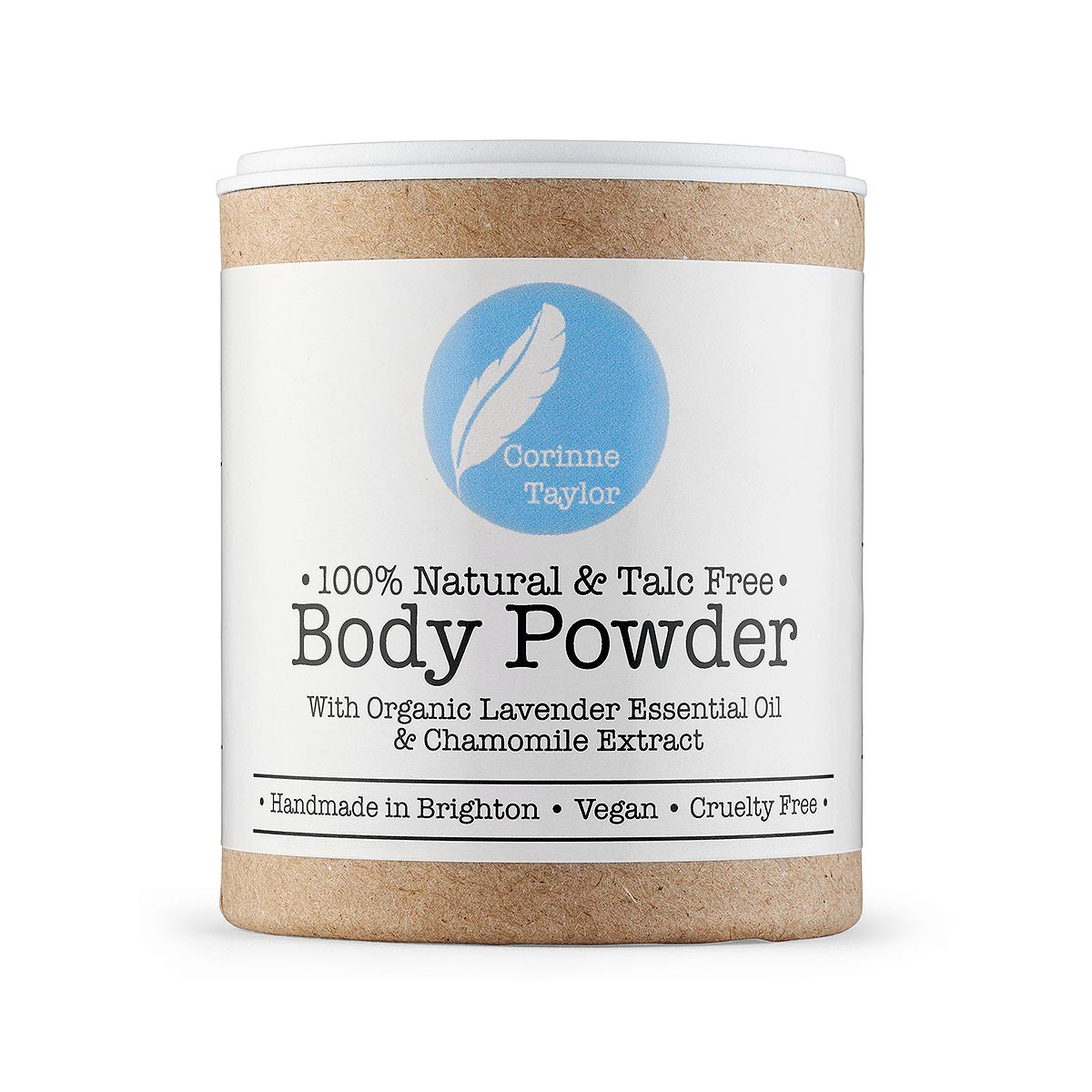body powder in box on white background