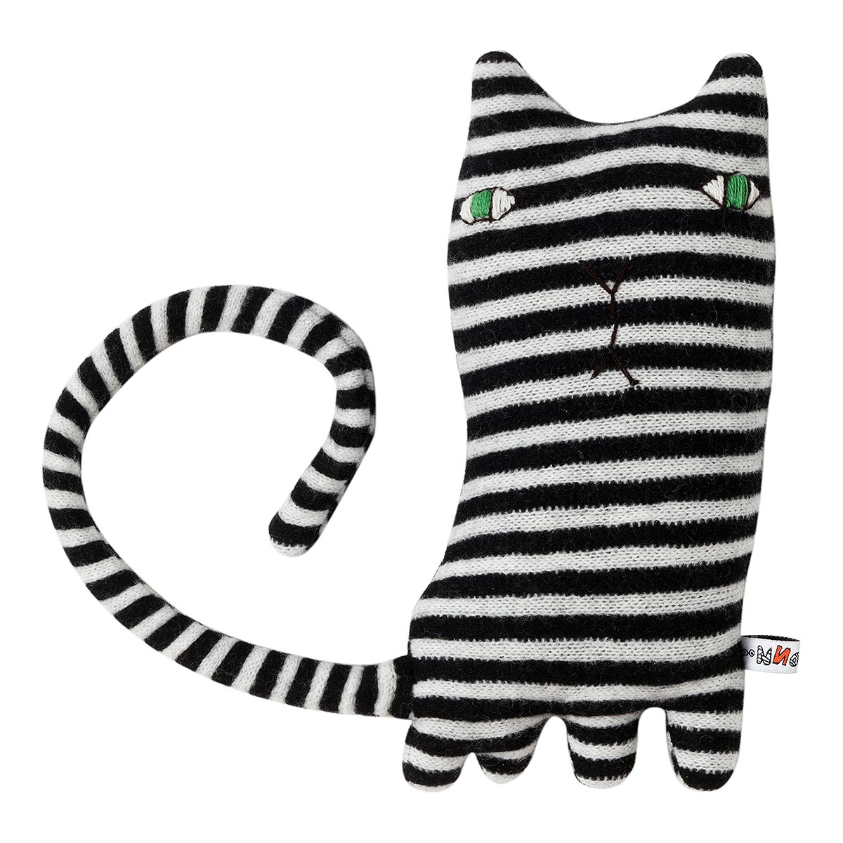 grey and white striped cat toy on white background