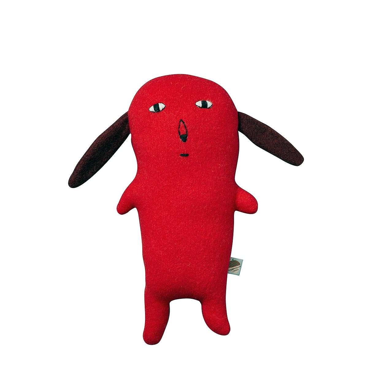 red creature with floppy down black ears