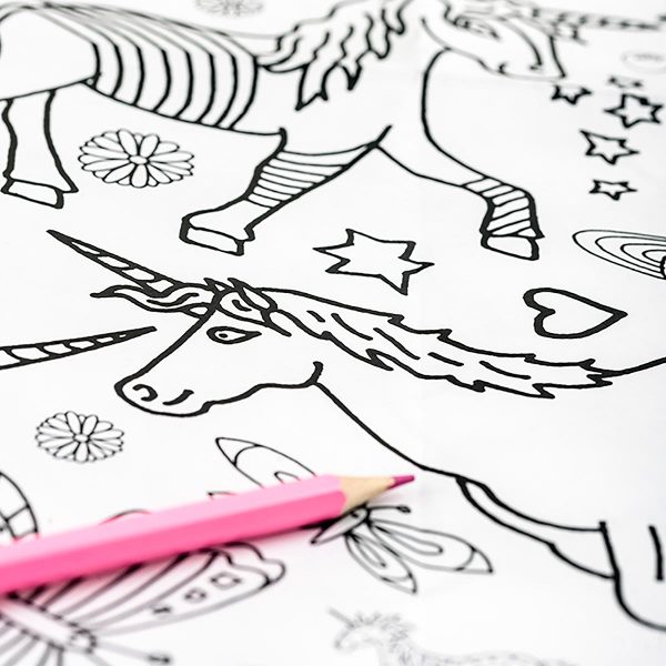 outline of unicorn with pink crayon