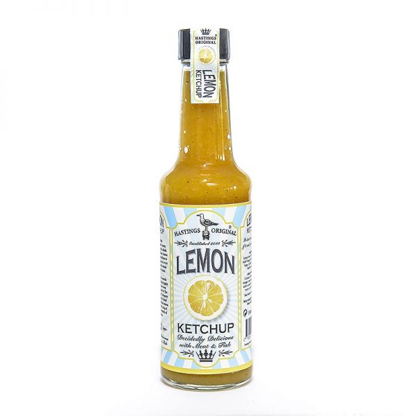 glass bottle full of lemon ketchup