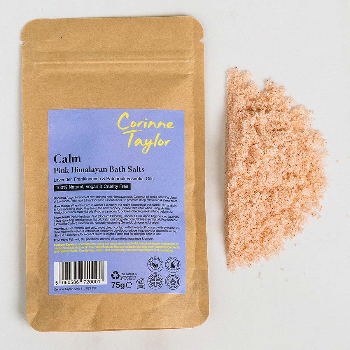 calm-himalayan-bath-salts-sachet sachet with loose salts on plain background