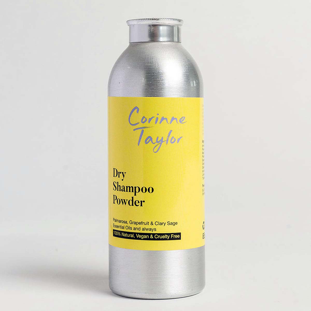 dry-shampoo-powder aluminium shaker bottle on white background