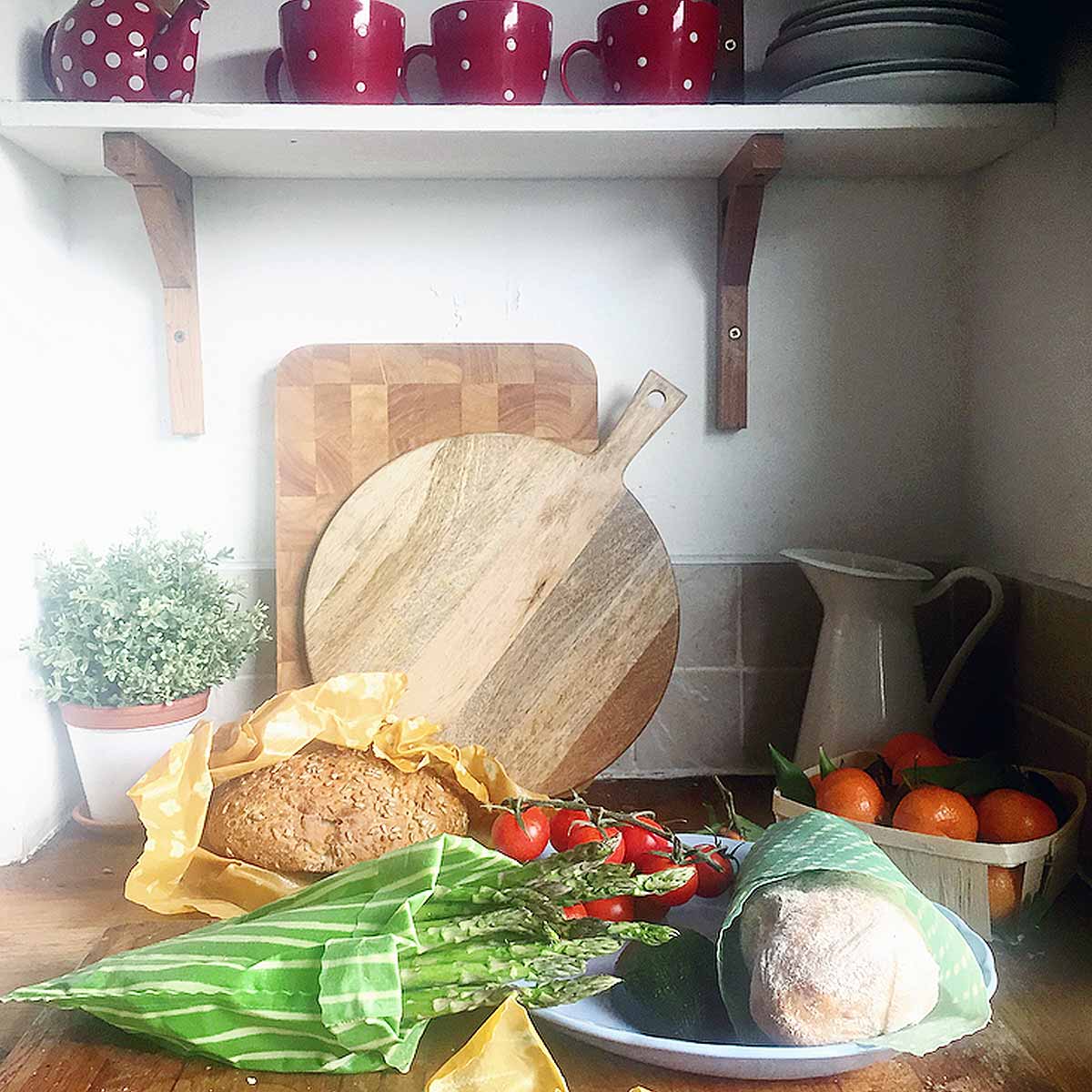 food and wraps on kitchen surface
