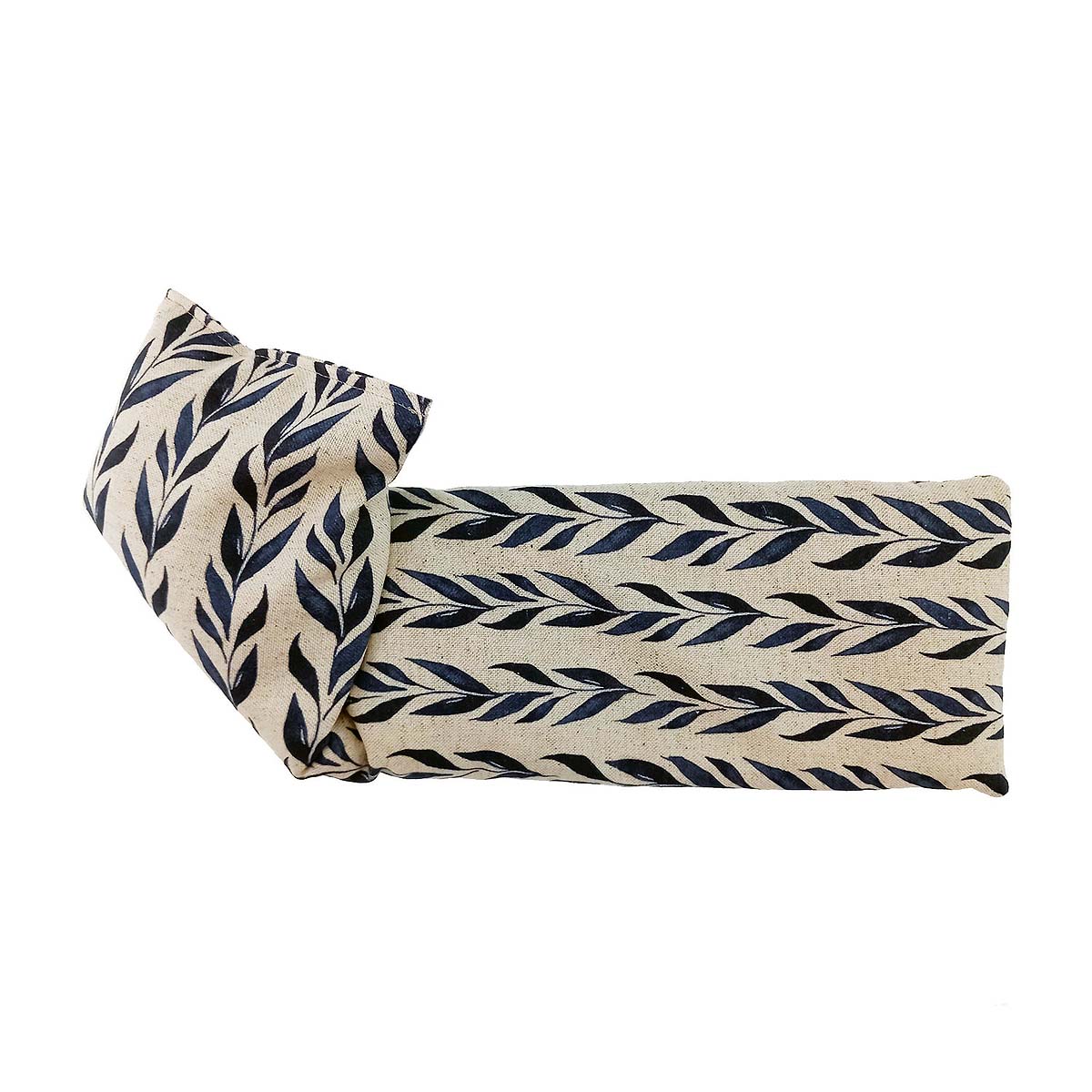 navy-leaf-lavender-wheat-bag patterned wheat bag on white background