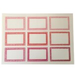 nine different coloured red labels in a grid