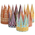six brightly coloured crowns on a white background
