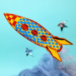 rocket on blue background
