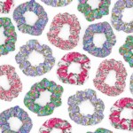 random selection of liberty fabric scrunchies on a white background