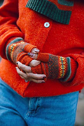 close up of hands wearing open mittens