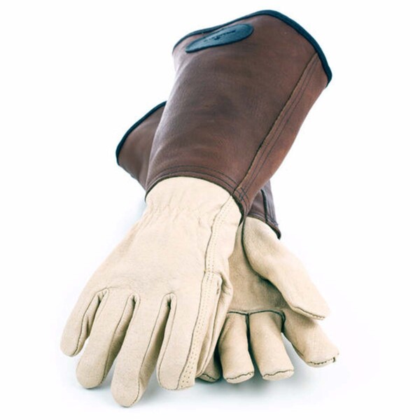 pair of gauntlet gloves on white background