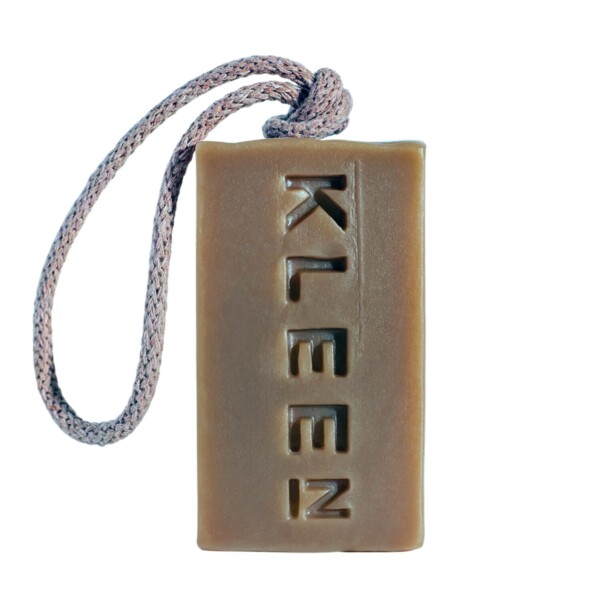 naked soap on a rope on white background