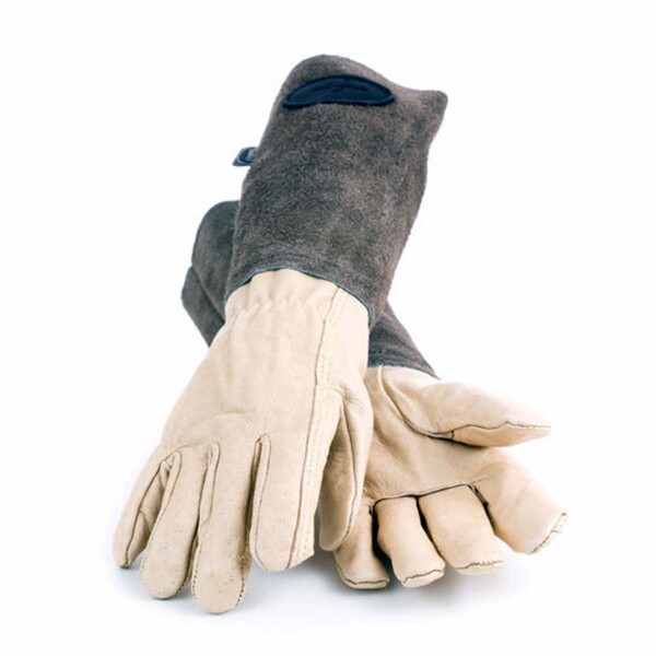 pair of gauntlet gloves on white background
