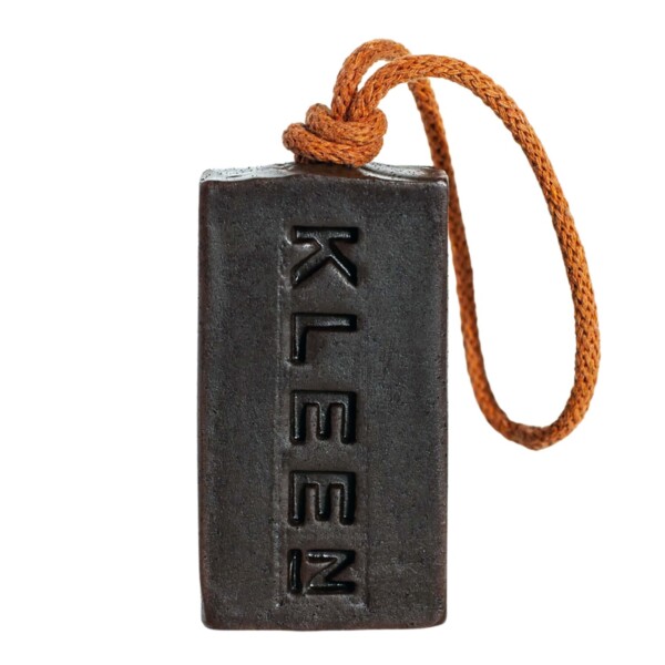 naked soap on a rope on white background