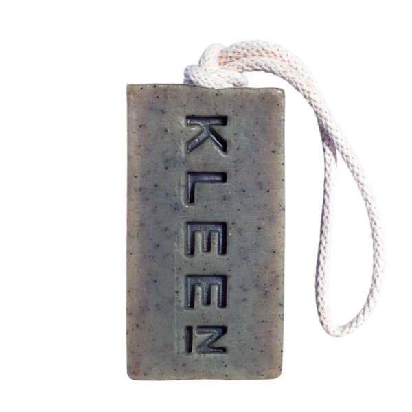 naked soap on a rope on white background
