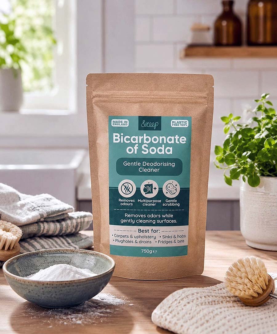 bicarbonate-of-soda brown packet on kitchen worktop
