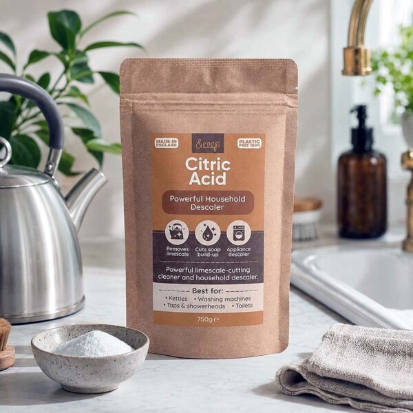 brown packet next to a kettle on a worktop