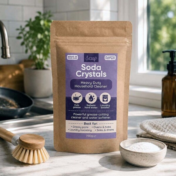 brown packet on kitchen worktop
